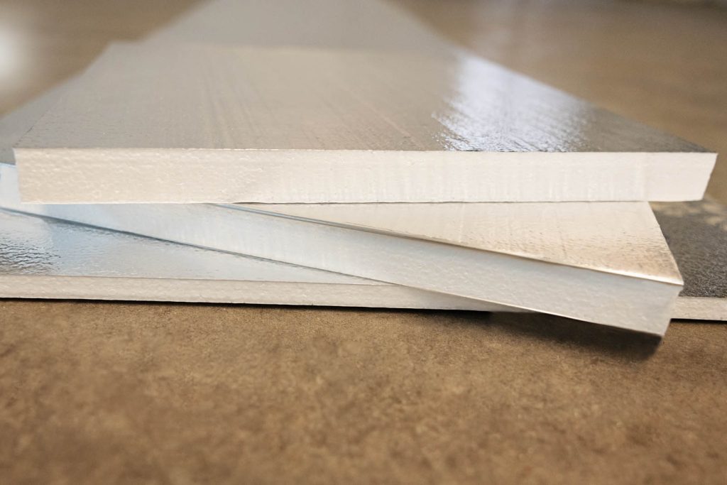 Close up of foam with a metallic coating.