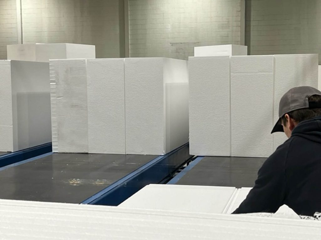 Foam blocks during the manufacturing process.